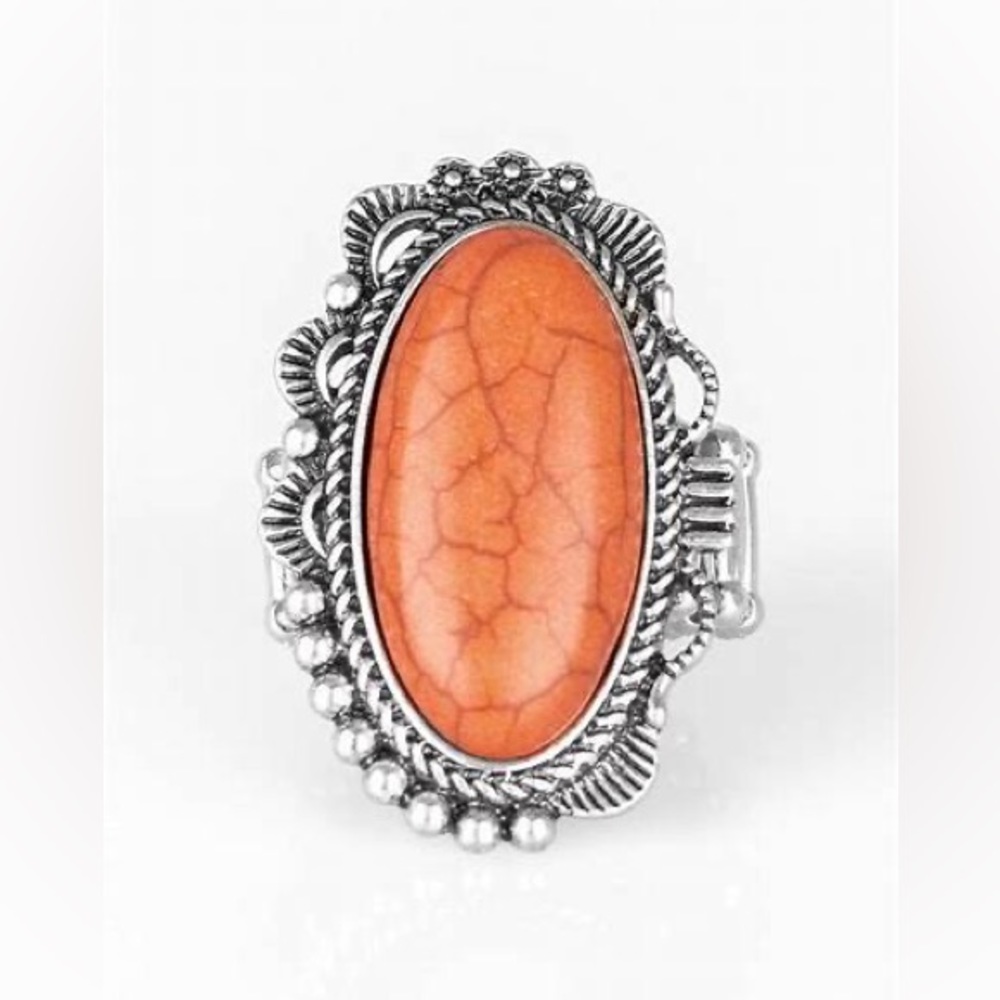 *Orange crackle stone and silver ring.